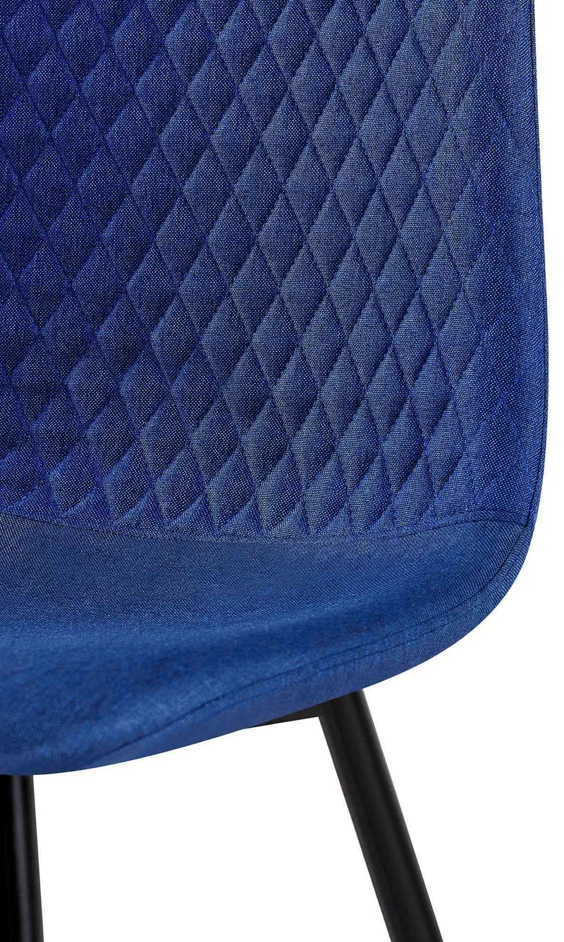 Chaise de salle à manger x1 coutures décoratives losanges assise en tissu bleu pieds métal noir mat 10_0007275