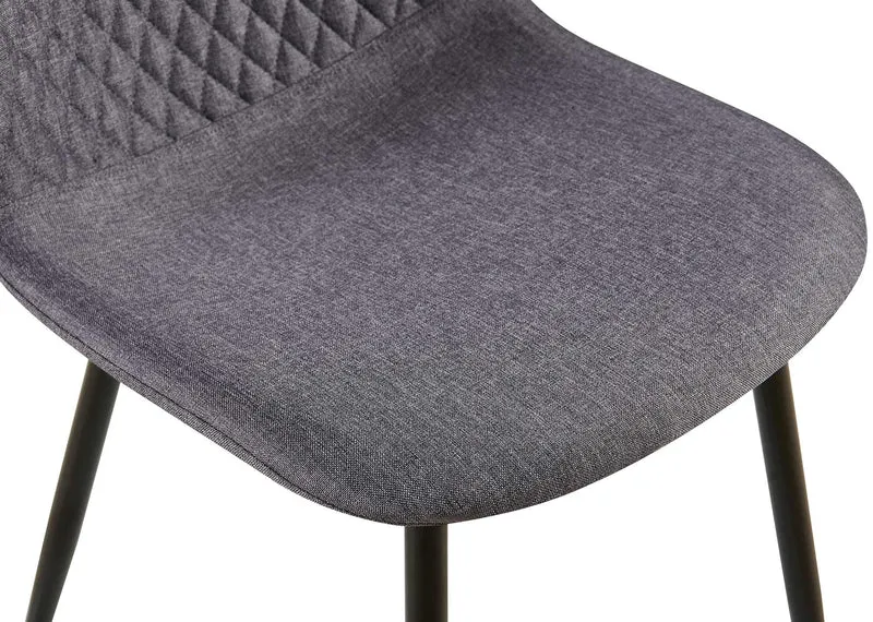 Chaise de salle à manger x1 coutures décoratives losanges assise en tissu gris foncé pieds métal noir mat 10_0007272