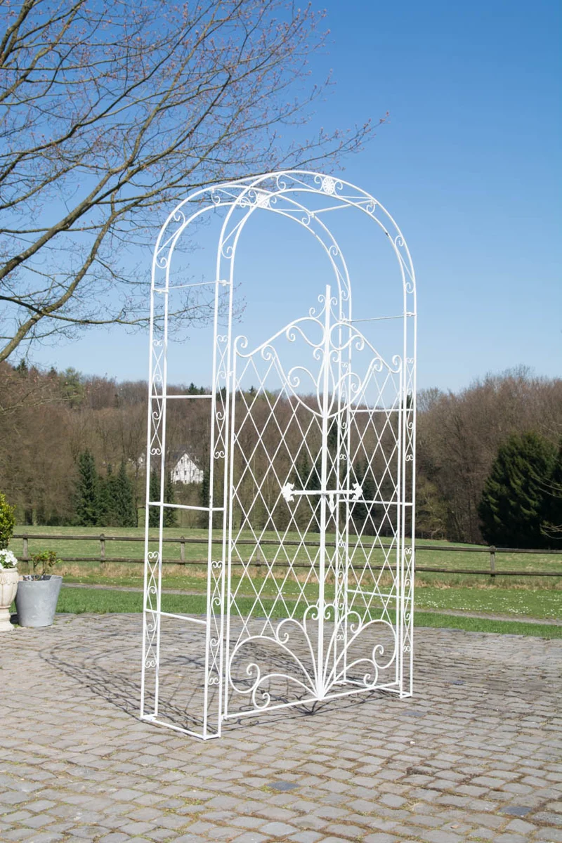 Arche à rosiers avec deux portes plantes grimpantes décoration jardin 220x120 cm en métal blanc 10_0003954