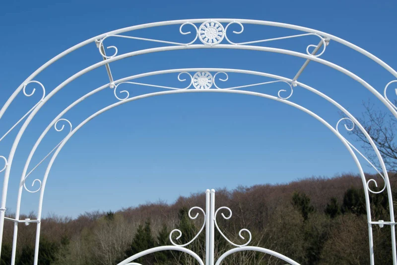Arche à rosiers avec deux portes plantes grimpantes décoration jardin 220x120 cm en métal blanc 10_0003954