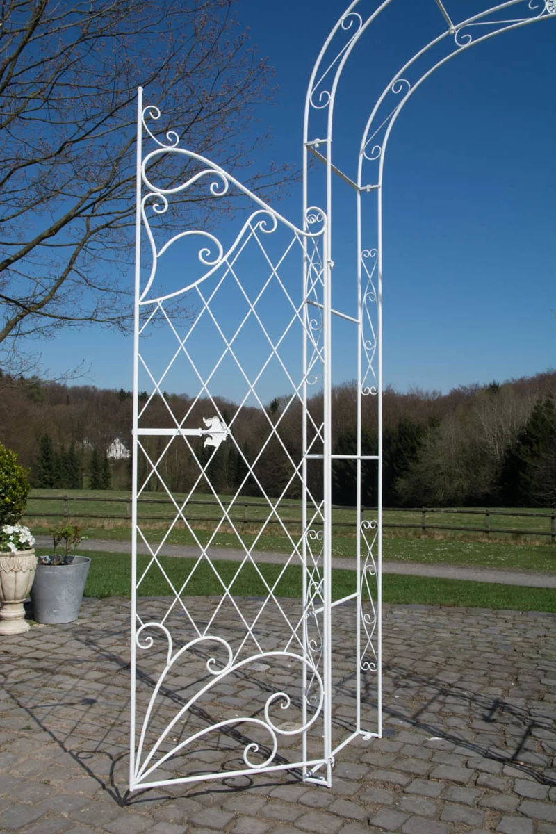 Arche à rosiers avec deux portes plantes grimpantes décoration jardin 220x120 cm en métal blanc 10_0003954