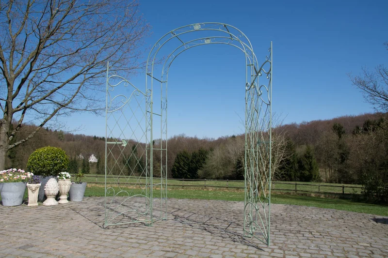 Arche à rosiers avec deux portes plantes grimpantes décoration jardin 220x120 cm en métal vert vieilli 10_0003955
