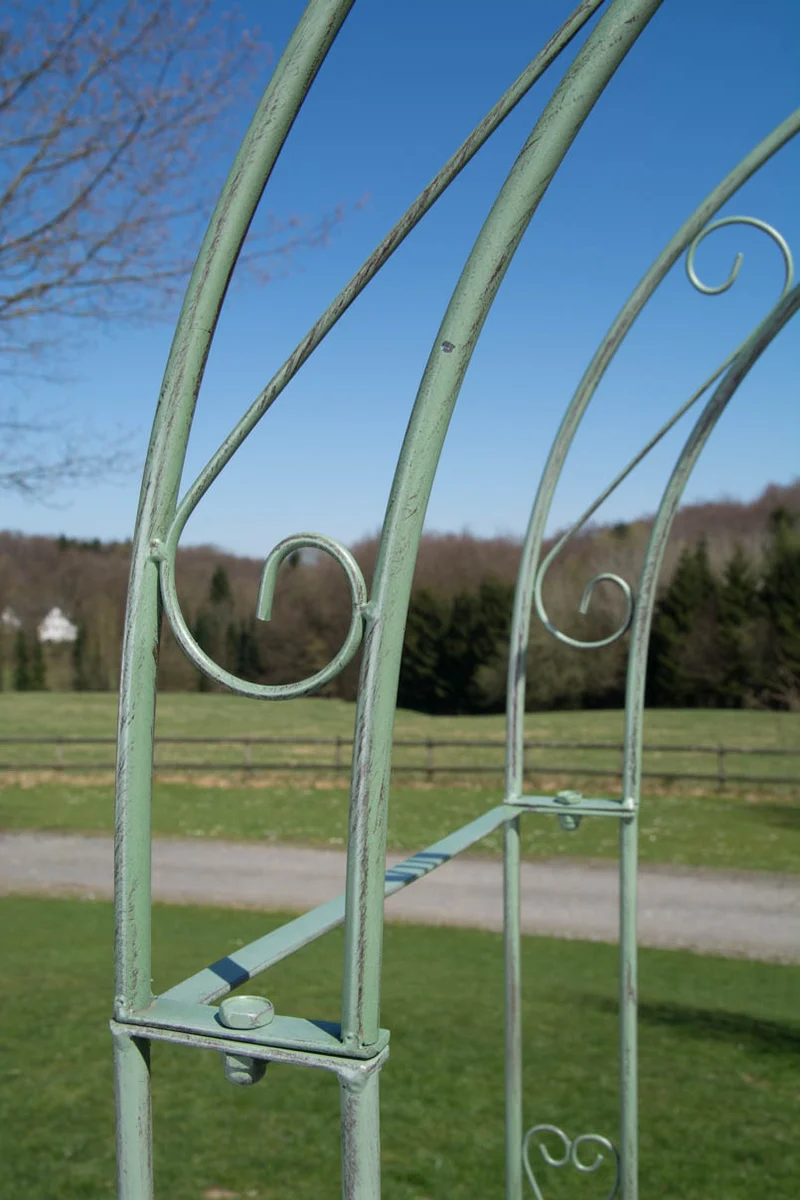 Arche à rosiers avec deux portes plantes grimpantes décoration jardin 220x120 cm en métal vert vieilli 10_0003955