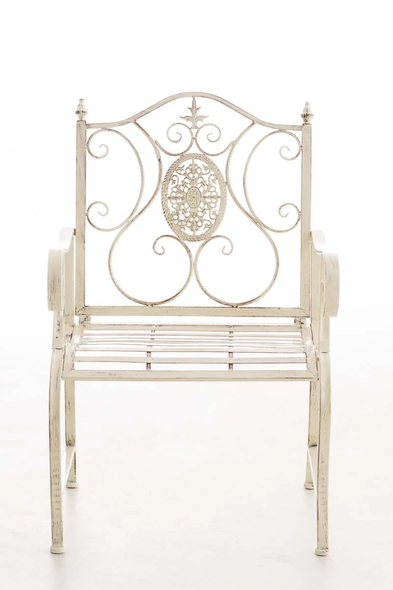 Chaise de jardin balcon terrasse avec accoudoirs design rustique en métal crème vieilli 10_0003025