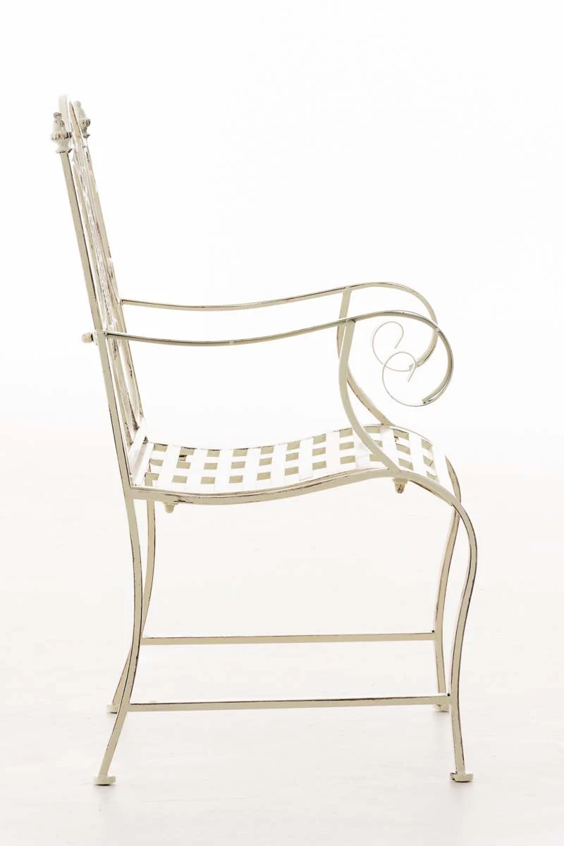 Chaise de jardin balcon terrasse avec accoudoirs design rustique en métal crème vieilli 10_0003025