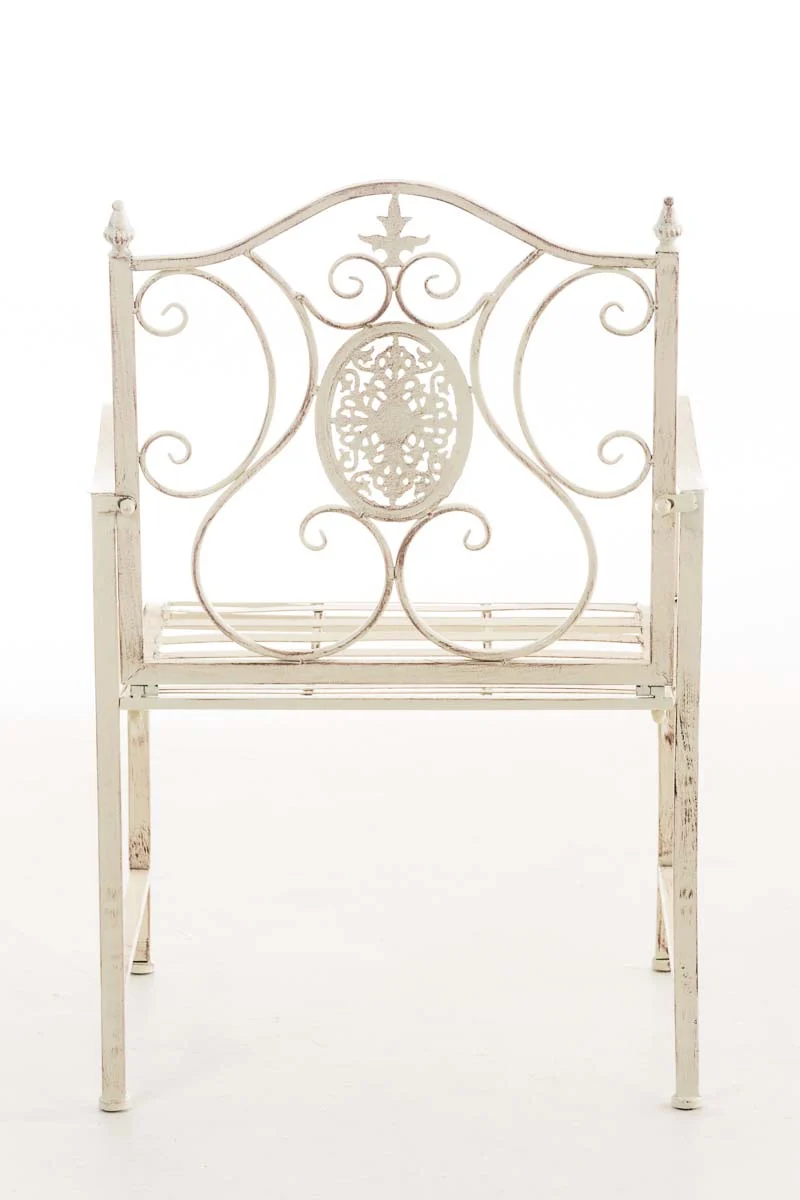 Chaise de jardin balcon terrasse avec accoudoirs design rustique en métal crème vieilli 10_0003025