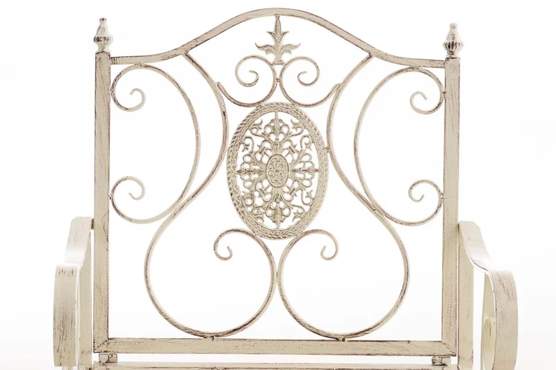 Chaise de jardin balcon terrasse avec accoudoirs design rustique en métal crème vieilli 10_0003025