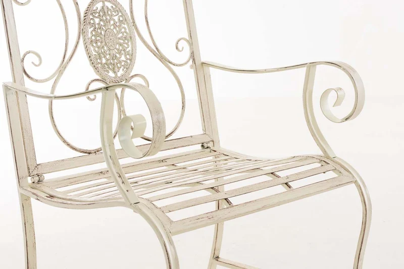 Chaise de jardin balcon terrasse avec accoudoirs design rustique en métal crème vieilli 10_0003025