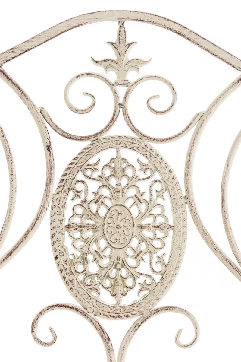 Chaise de jardin balcon terrasse avec accoudoirs design rustique en métal crème vieilli 10_0003025