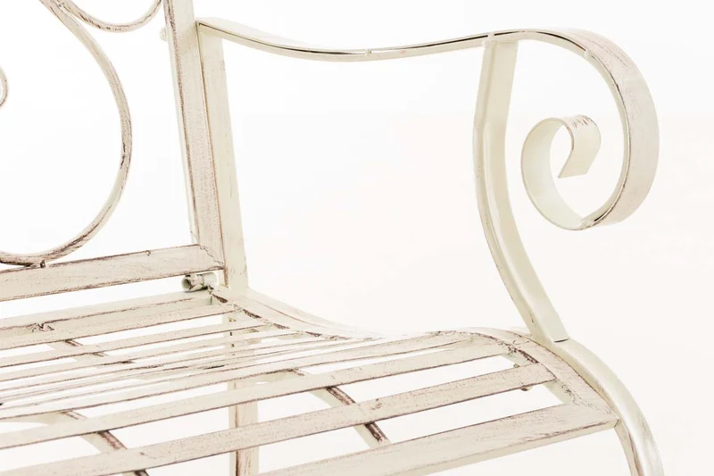 Chaise de jardin balcon terrasse avec accoudoirs design rustique en métal crème vieilli 10_0003025