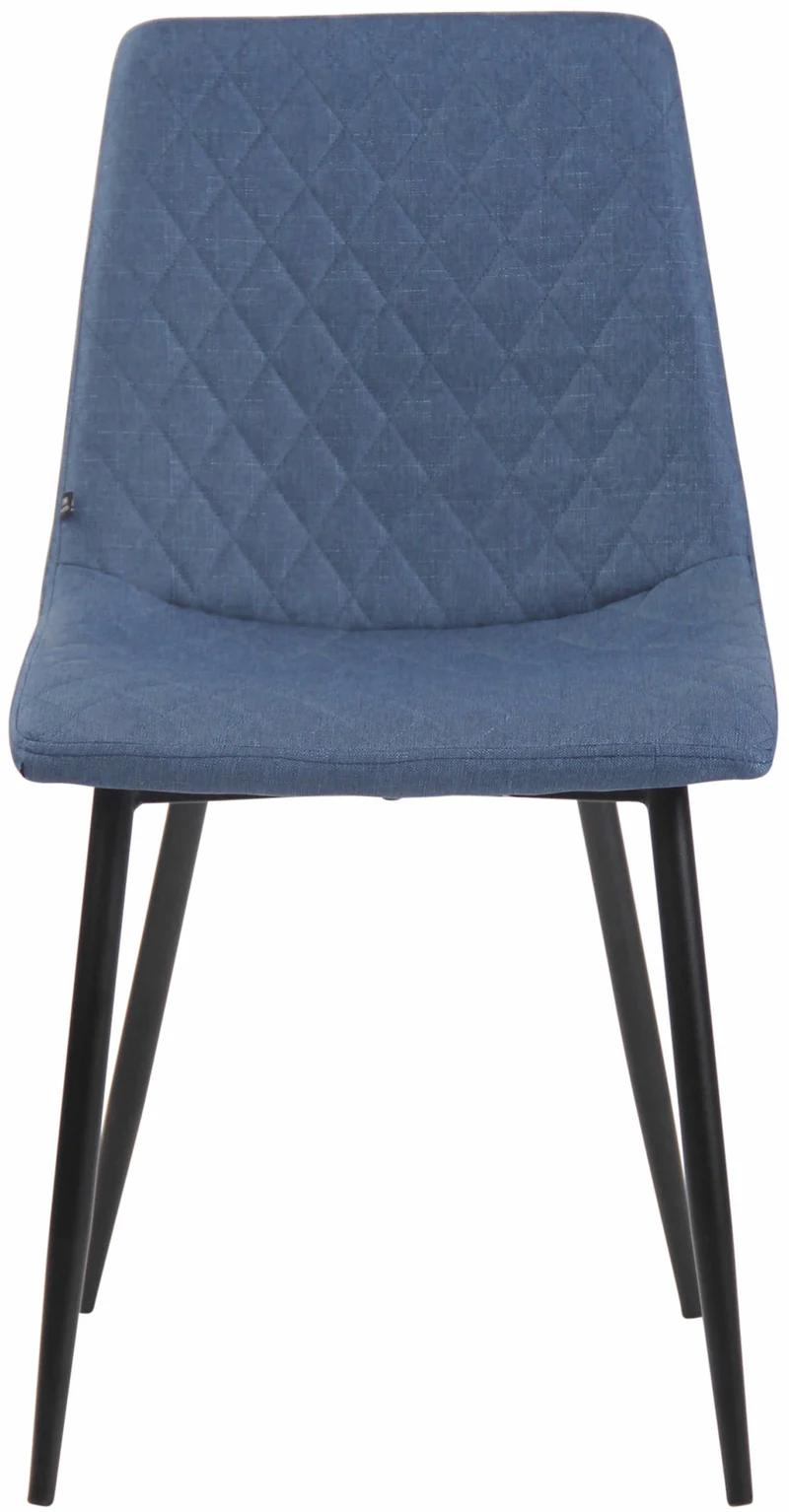 Chaise de salle à manger x1 coutures décoratives en losange assise en tissu bleu et pieds métal noir 10_0007506