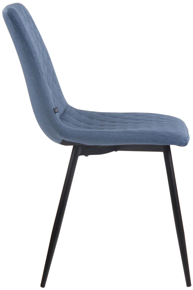 Chaise de salle à manger x1 coutures décoratives en losange assise en tissu bleu et pieds métal noir 10_0007506