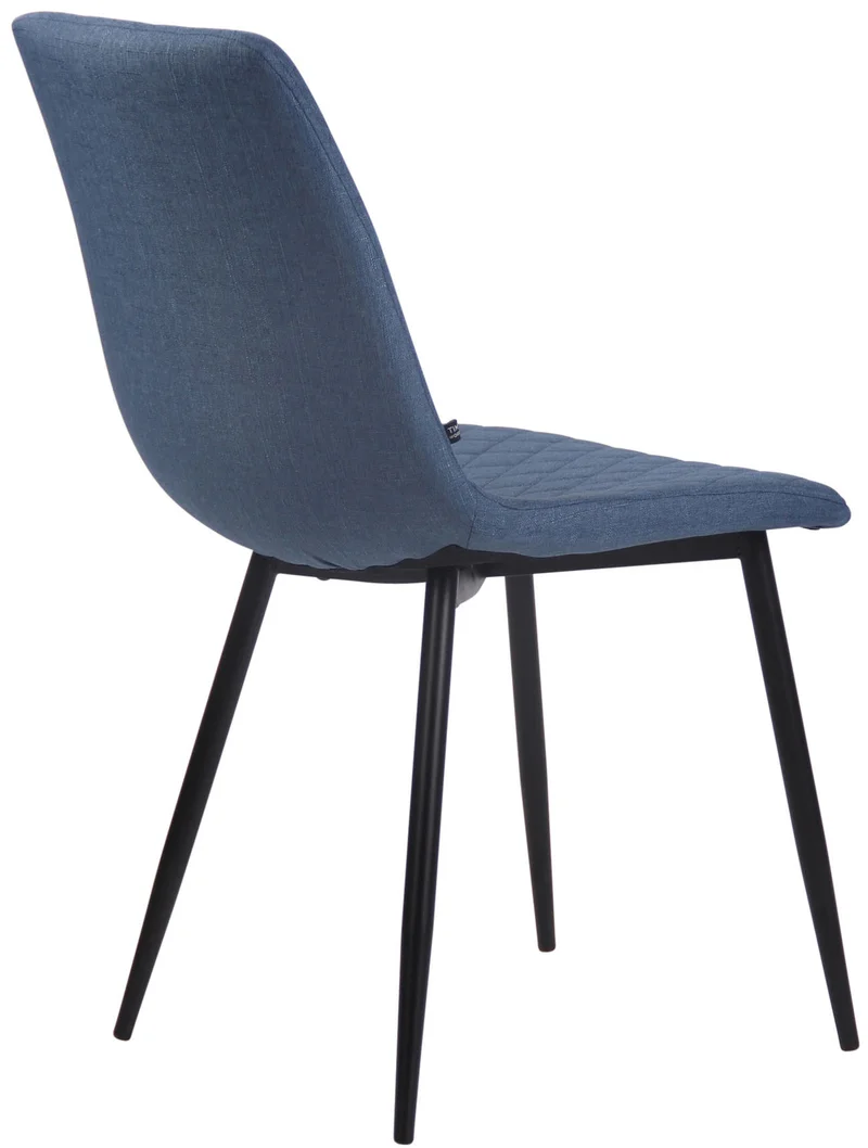 Chaise de salle à manger x1 coutures décoratives en losange assise en tissu bleu et pieds métal noir 10_0007506