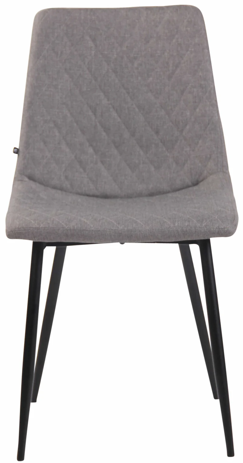 Chaise de salle à manger x1 coutures décoratives en losange assise en tissu gris et pieds métal noir 10_0007279