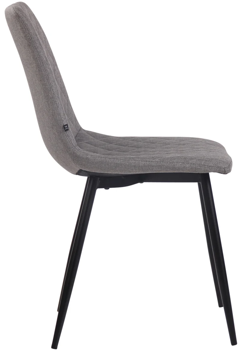 Chaise de salle à manger x1 coutures décoratives en losange assise en tissu gris et pieds métal noir 10_0007279