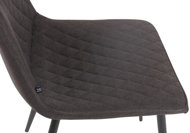 Chaise de salle à manger x1 coutures décoratives en losange assise en tissu gris foncé et pieds métal noir 10_0007278
