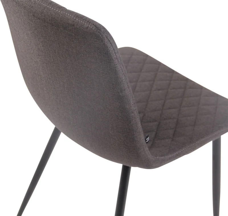 Chaise de salle à manger x1 coutures décoratives en losange assise en tissu gris foncé et pieds métal noir 10_0007278