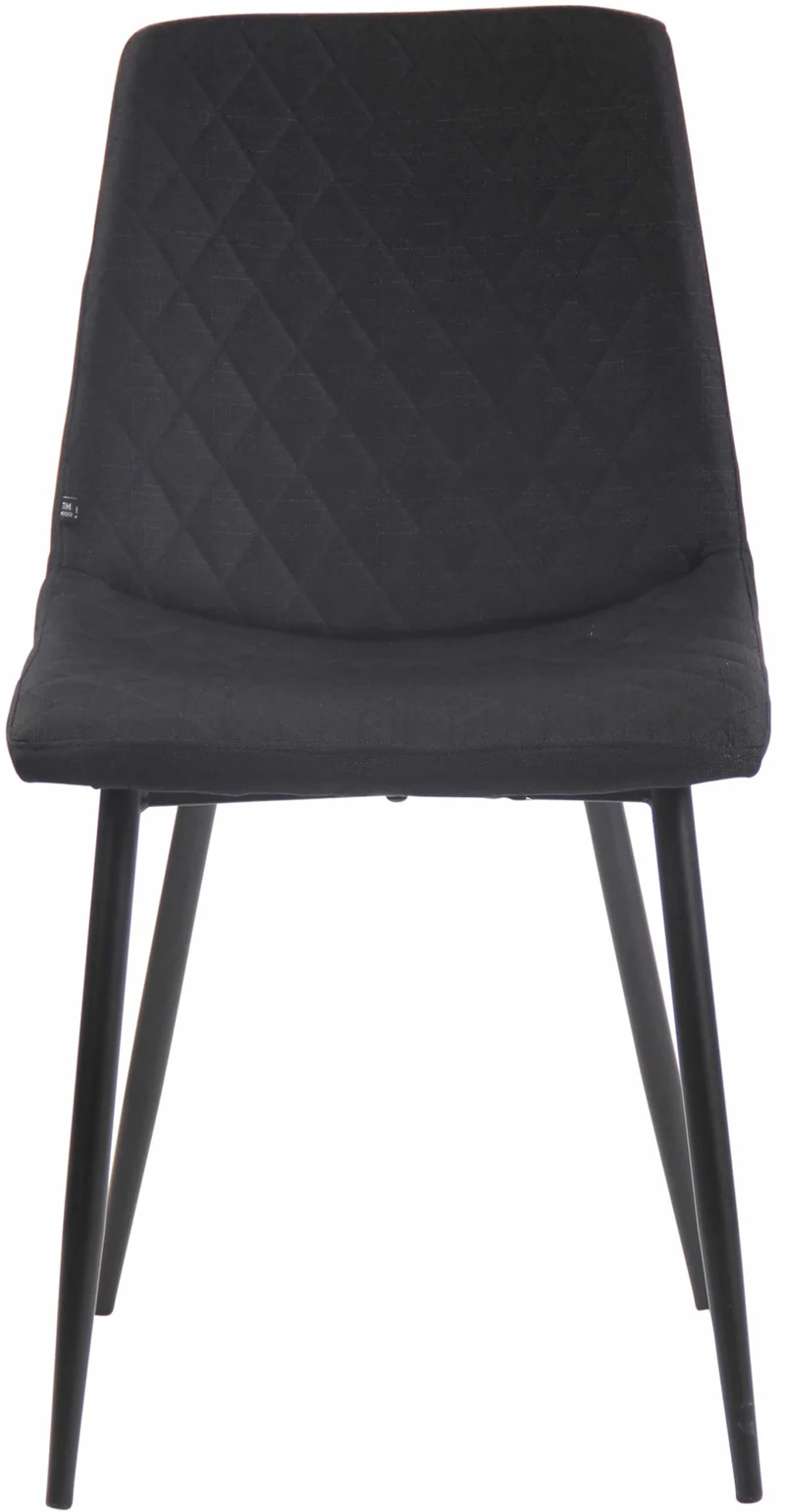 Chaise de salle à manger x1 coutures décoratives en losange assise en tissu noir et pieds métal noir 10_0007277