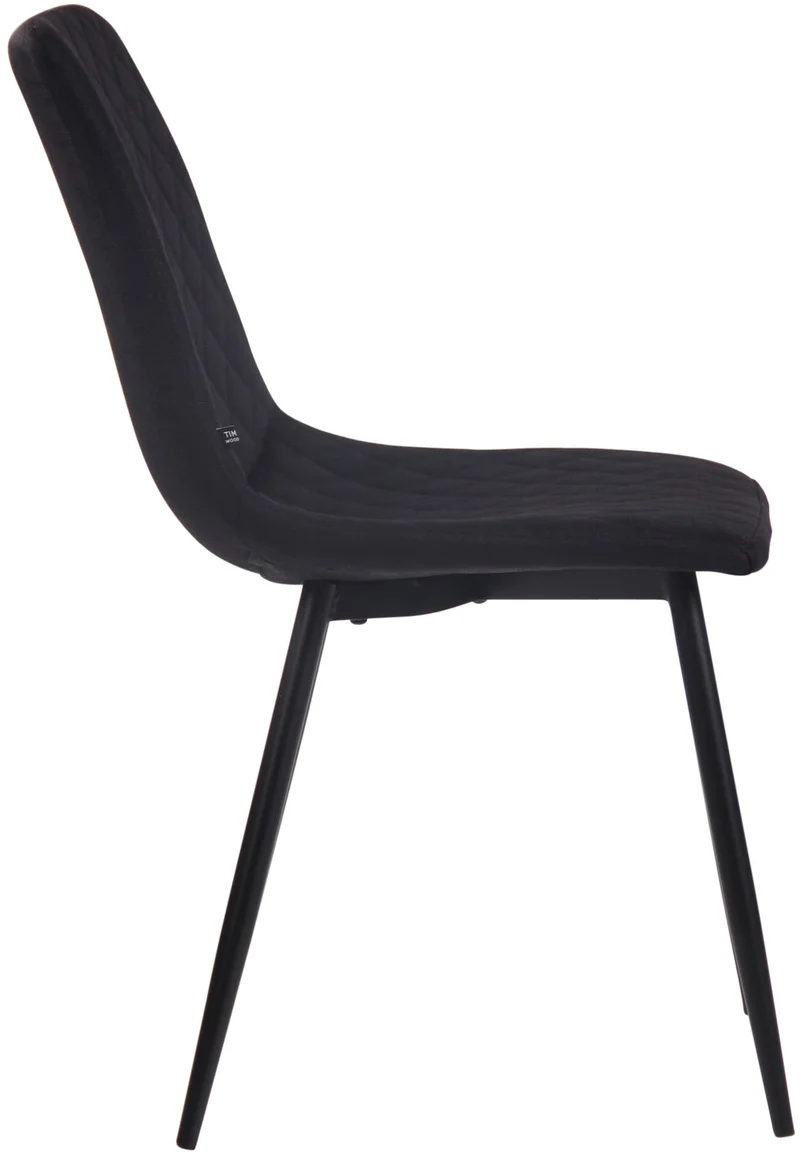 Chaise de salle à manger x1 coutures décoratives en losange assise en tissu noir et pieds métal noir 10_0007277