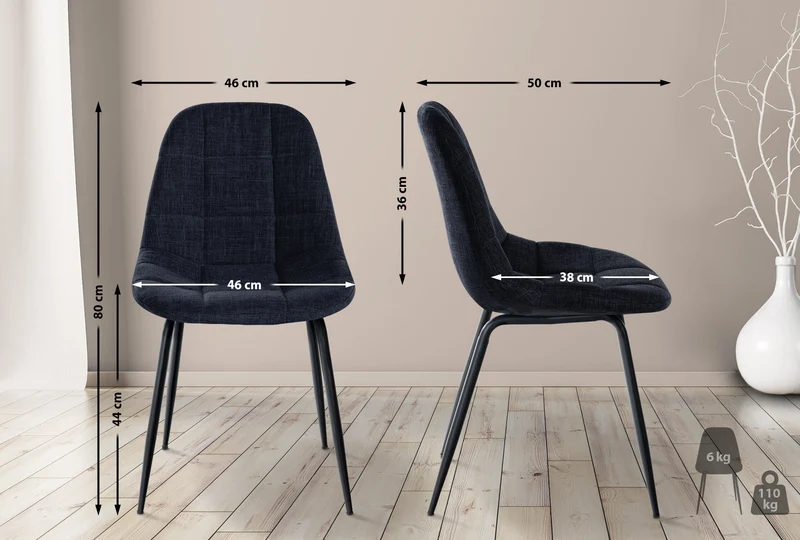 Lot de 2 chaises de salle à manger surpiqûres décoratives en tissu noir piètement en métal 10_0007496
