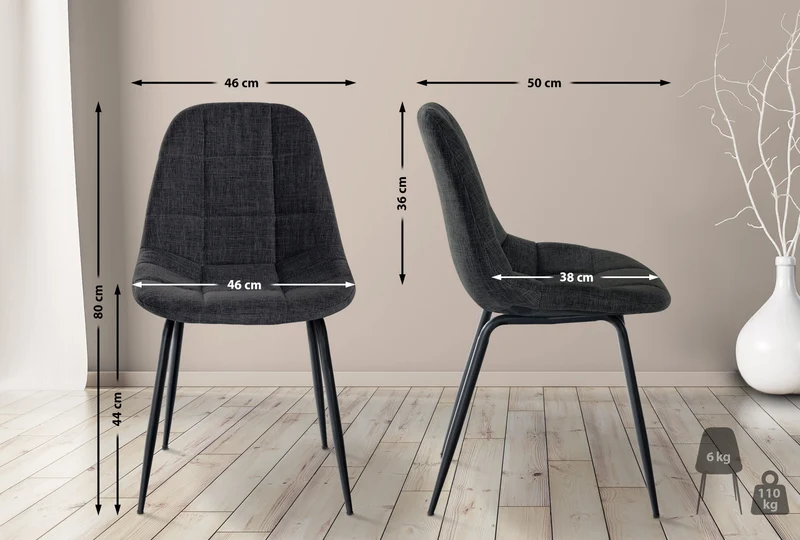 Chaise de salle à manger x1 surpiqûres décoratives en tissu noir piètement en métal 10_0007418