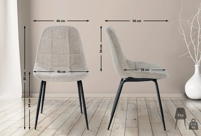 Chaise de salle à manger x1 surpiqûres décoratives en tissu crème piètement en métal 10_0007365