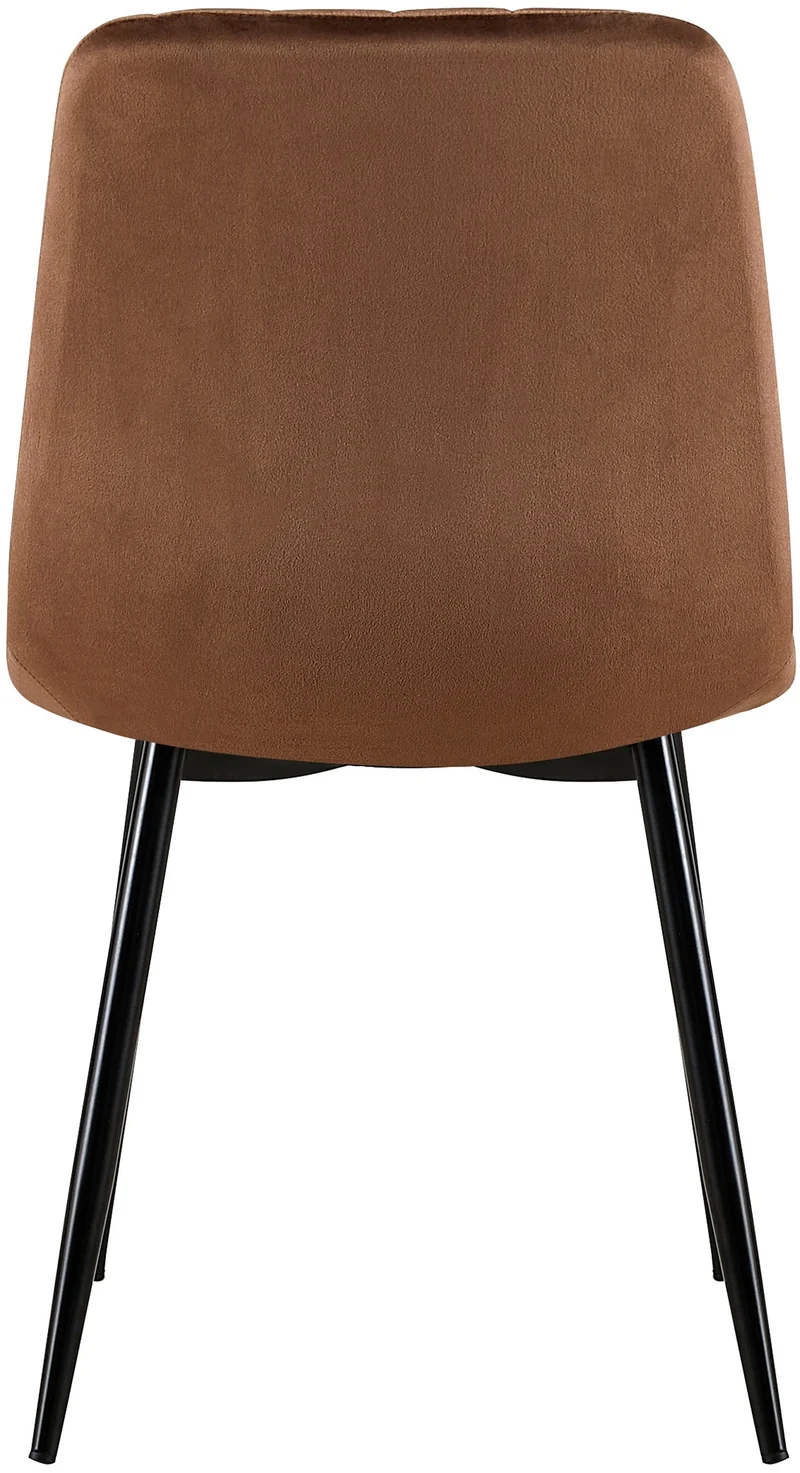 Chaise de salle à manger x1 coutures décoratives verticales assise en velours marron pieds en métal noir 10_0007284