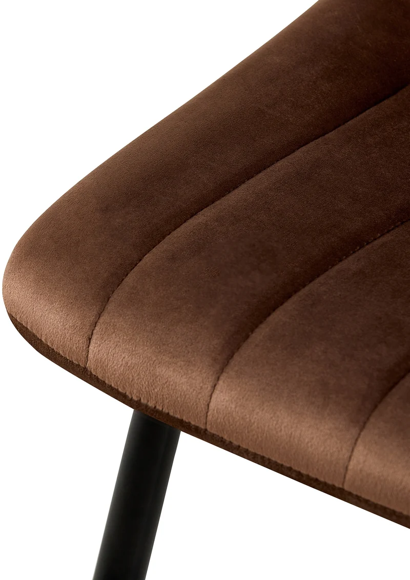 Chaise de salle à manger x1 coutures décoratives verticales assise en velours marron pieds en métal noir 10_0007284
