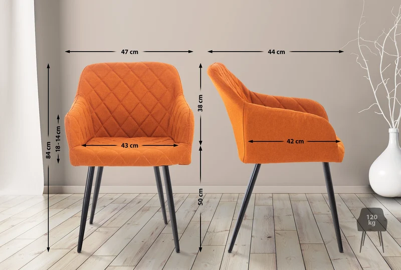 Lot de 2 chaises de salle à manger design retro coutures décoratives en losanges assise en tissu orange 10_0007339