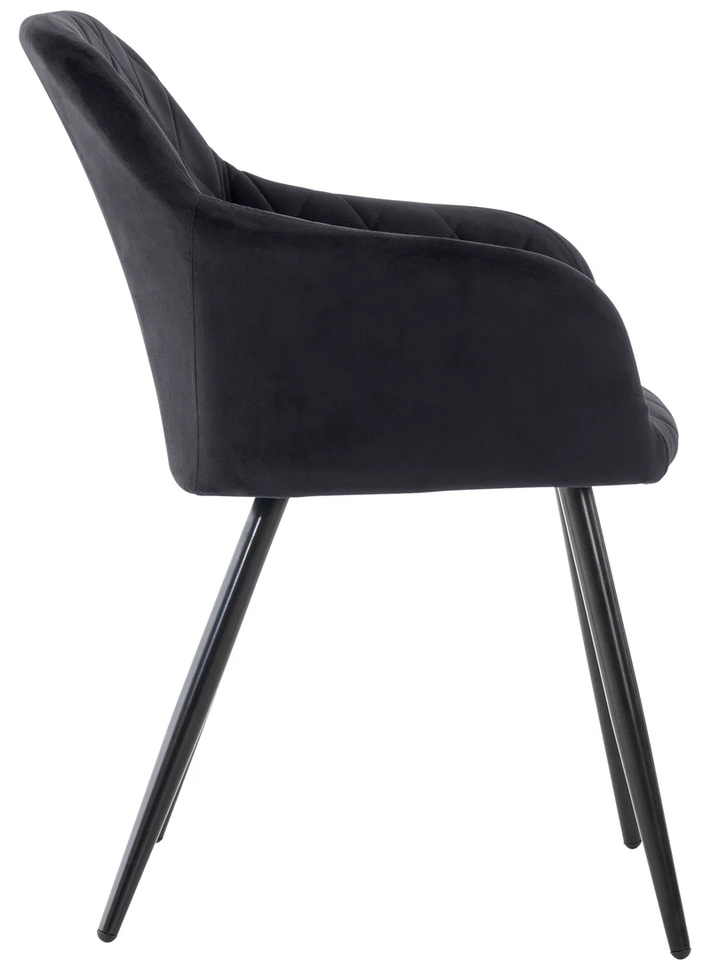 Chaise de salle à manger x1 design retro coutures décoratives en losanges assise en velours noir 10_0007230