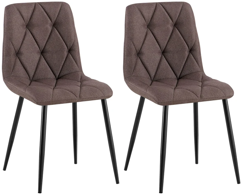 Lot de 2 chaises de salle à manger design moderne surpiqûres en losange tissu marron et cadre métal noir 10_0007349
