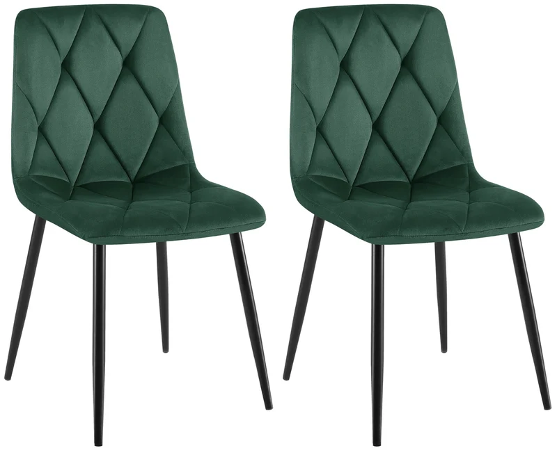 Lot de 2 chaises de salle à manger design moderne surpiqûres en losange velours vert et cadre métal noir 10_0007315