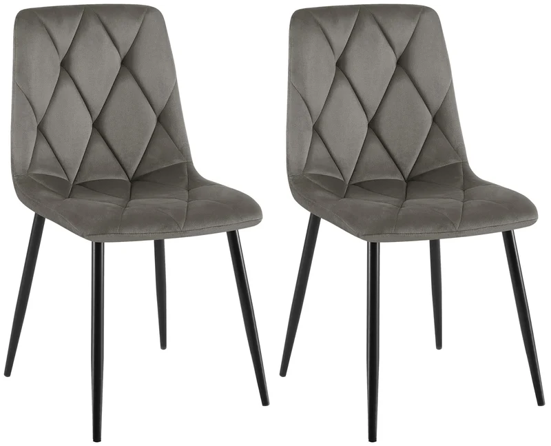 Lot de 2 chaises de salle à manger design moderne surpiqûres en losange velours anthracite et cadre métal noir 10_0007314