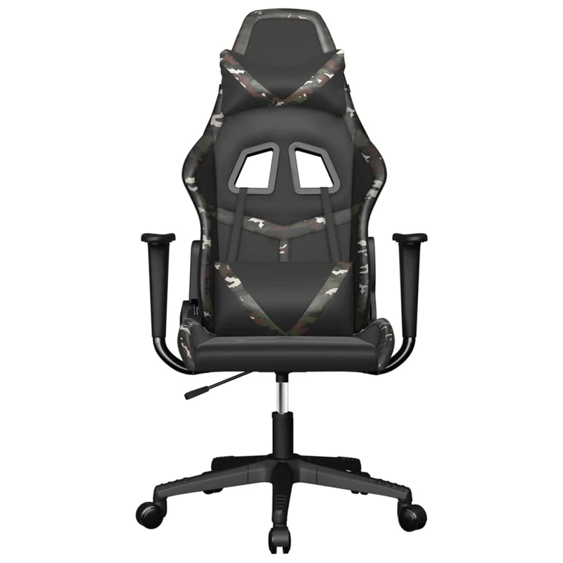 Fauteuil de bureau chaise gaming sur roulettes accoudoirs design camouflage en PVC vert DEC025966