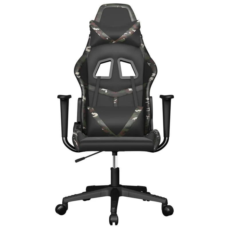 Fauteuil de bureau chaise gaming sur roulettes avec coussin lombaire noir et camouflage PVC DEC025899