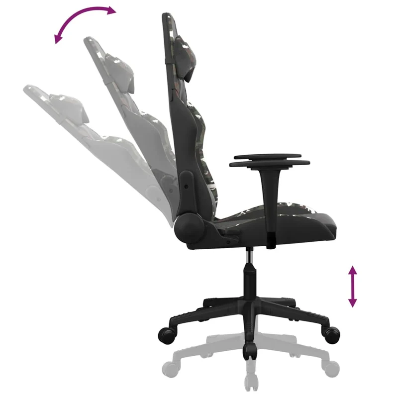 Fauteuil de bureau chaise gaming sur roulettes avec coussin lombaire noir et camouflage PVC DEC025899
