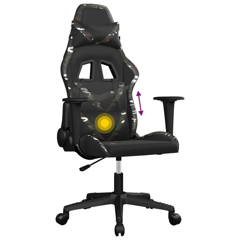Fauteuil de bureau chaise gaming sur roulettes avec coussin lombaire noir et camouflage PVC DEC025899