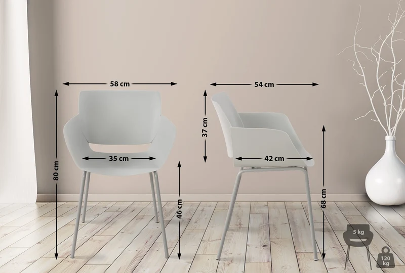 Lot de 2 chaises pour intérieur ou extérieur en plastique couleur gris clair en acier thermolaqué 10_0007424