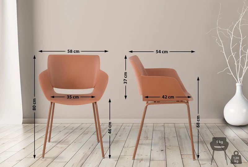 Lot de 2 chaises pour intérieur ou extérieur en plastique couleur terre cuite en acier thermolaqué 10_0007311