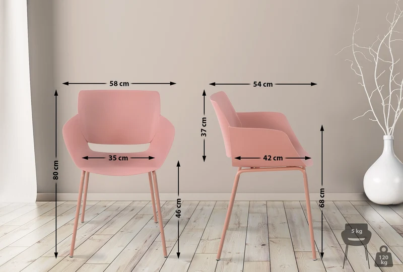 Lot de 2 chaises pour intérieur ou extérieur en plastique couleur rose en acier thermolaqué 10_0007310