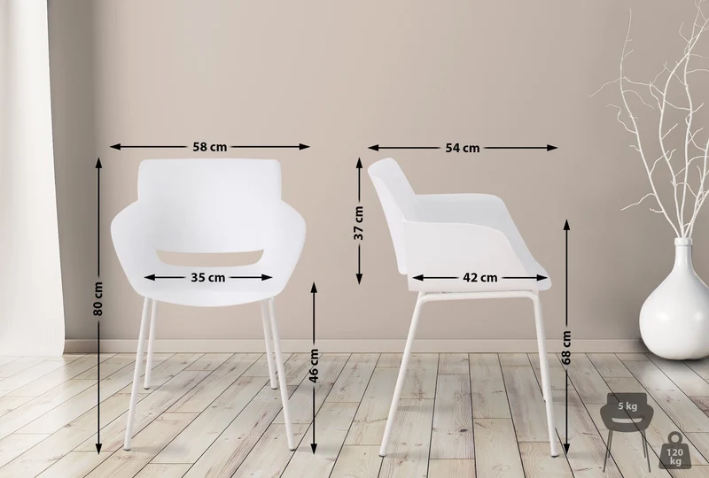 Lot de 2 chaises pour intérieur ou extérieur en plastique couleur blanc en acier thermolaqué 10_0007306