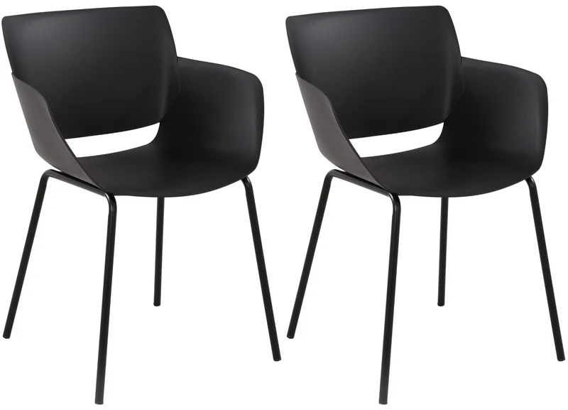 Lot de 2 chaises pour intérieur ou extérieur en plastique couleur noir en acier thermolaqué 10_0007305