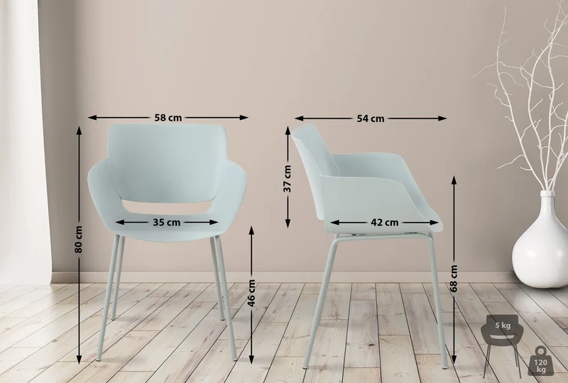 Lot de 2 chaises pour intérieur ou extérieur en plastique couleur turquoise en acier thermolaqué 10_0007304