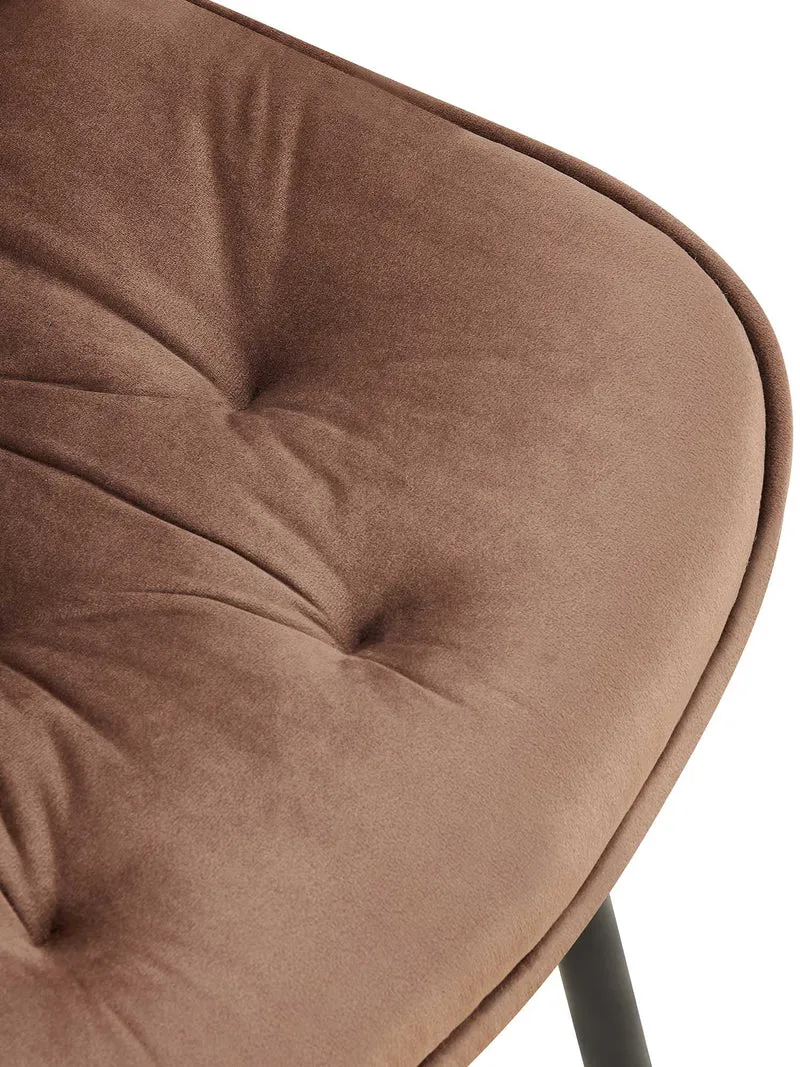 Lot de 2 chaises de salle à manger assise et dossier capitonné en velours marron et métal noir 10_0007499