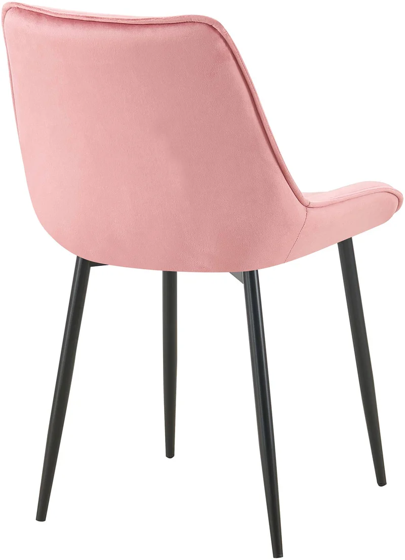 Lot de 2 chaises de salle à manger assise et dossier capitonné en velours rose et métal noir 10_0007459