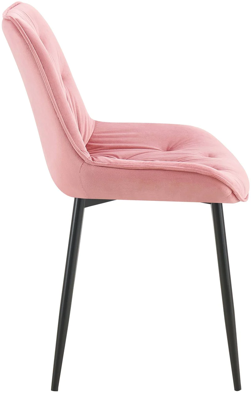 Lot de 2 chaises de salle à manger assise et dossier capitonné en velours rose et métal noir 10_0007459