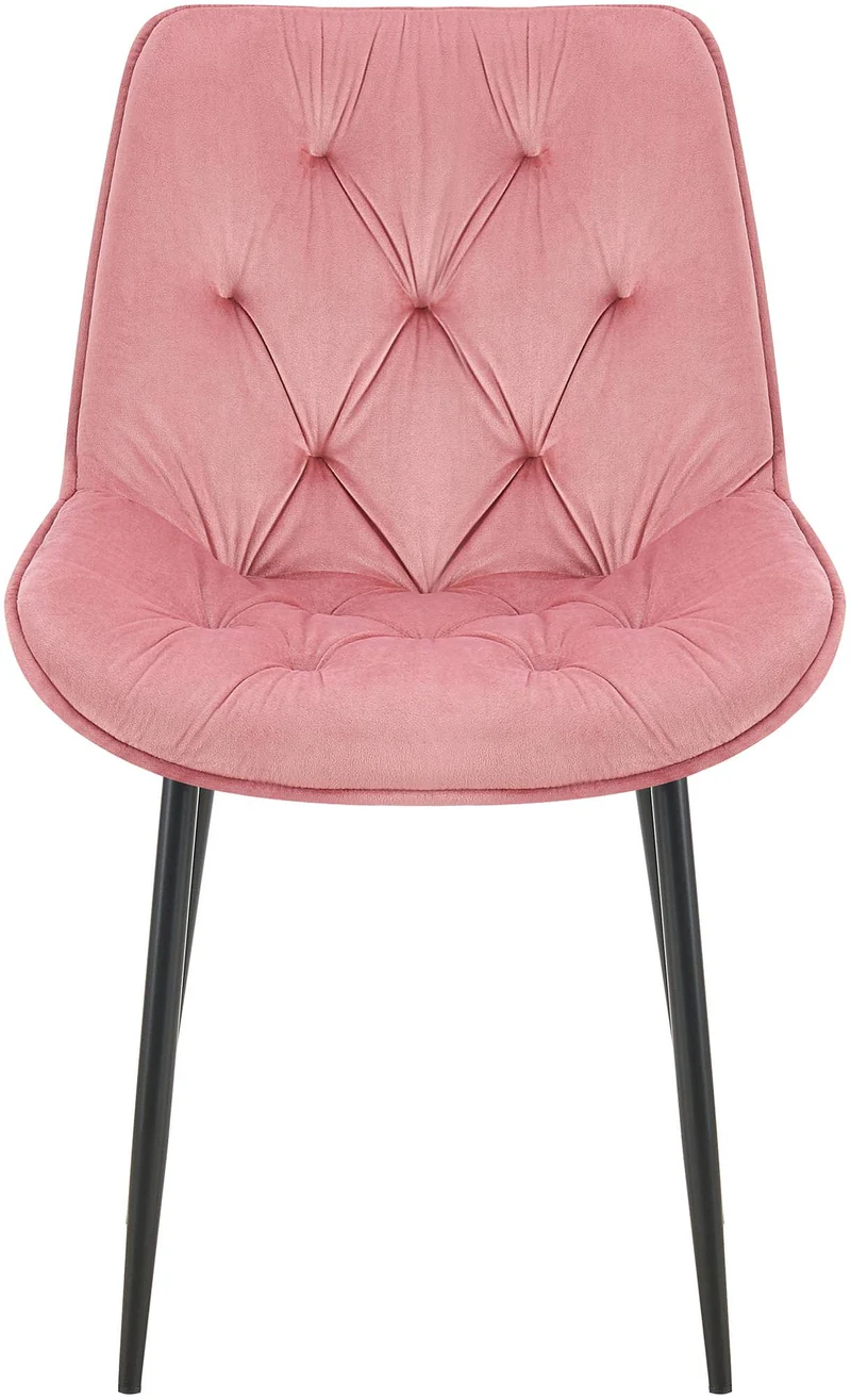 Lot de 2 chaises de salle à manger assise et dossier capitonné en velours rose et métal noir 10_0007459