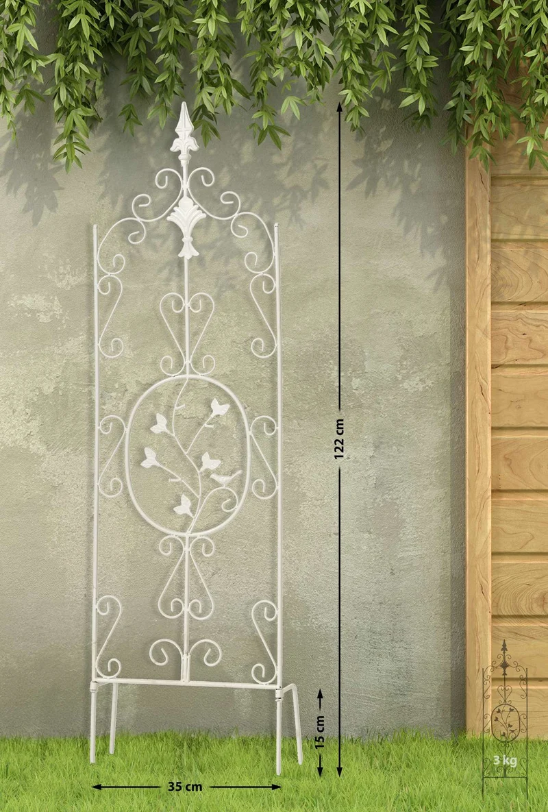 Lot de 2 treillis de jardin support pour plantes grimpantes 122x35 cm en métal blanc 10_0003824