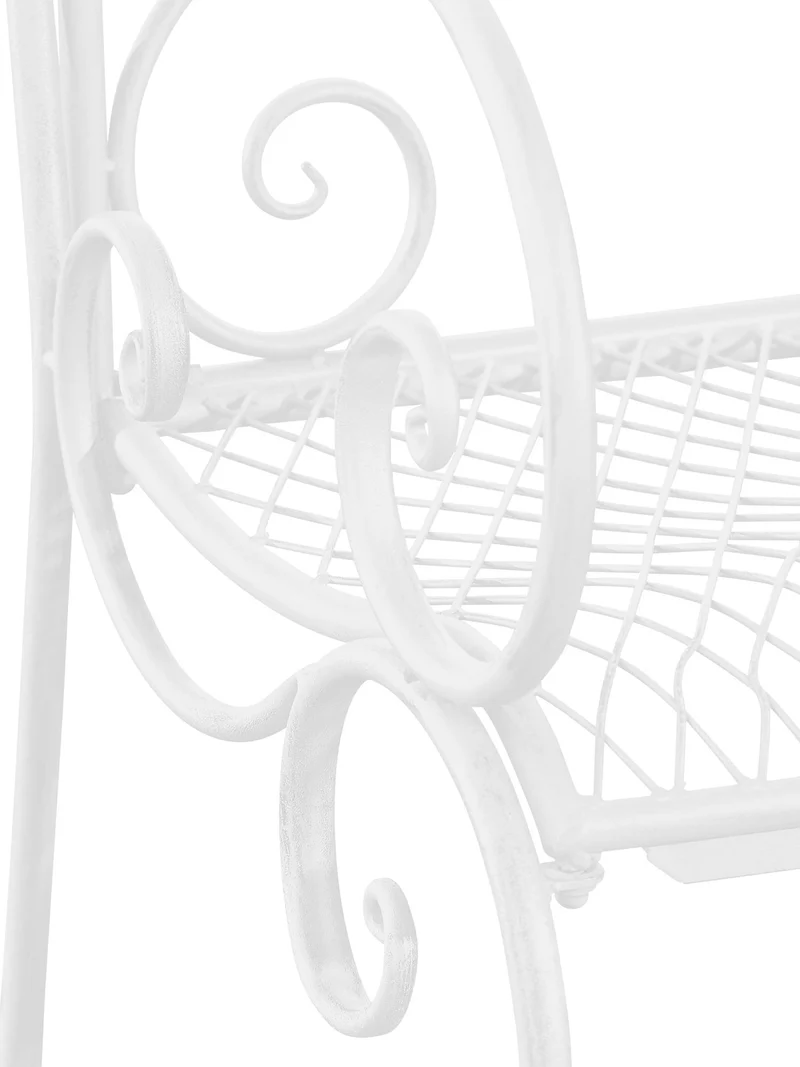 Banc de jardin avec accoudoirs design rustique largeur 113 cm en métal blanc 10_0002947
