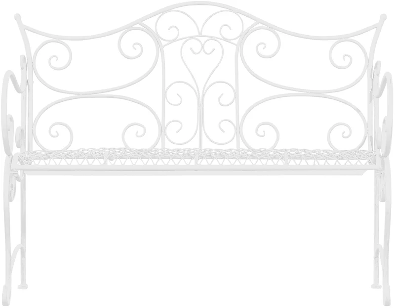 Banc de jardin avec accoudoirs design rustique largeur 113 cm en métal blanc 10_0002947